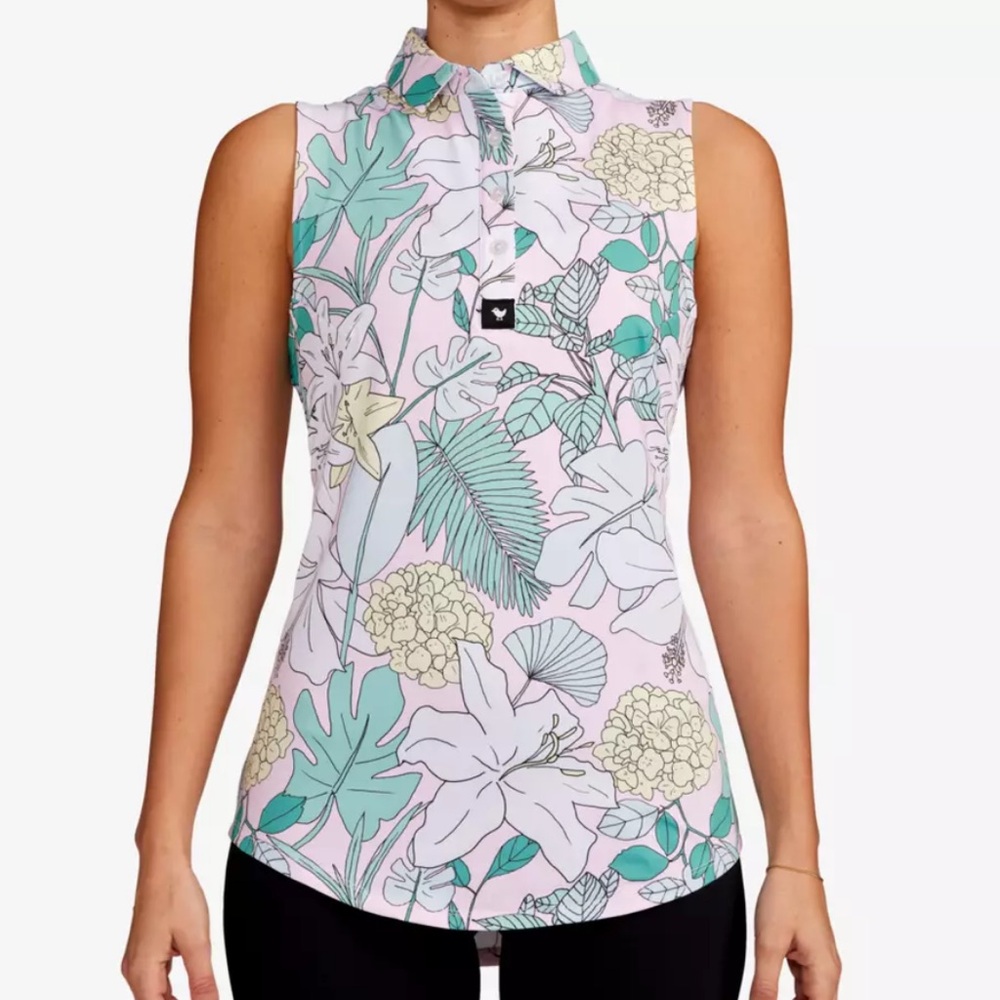 BAD BIRDIE Sleeveless Polo Women’s Top The Gardens UPF 50+ Size XL | NWT